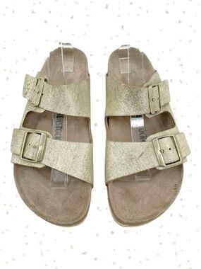 Birkenstock Arizona Sandal Washed Metallic Cream Gold Crackle Neutral Size EU 41